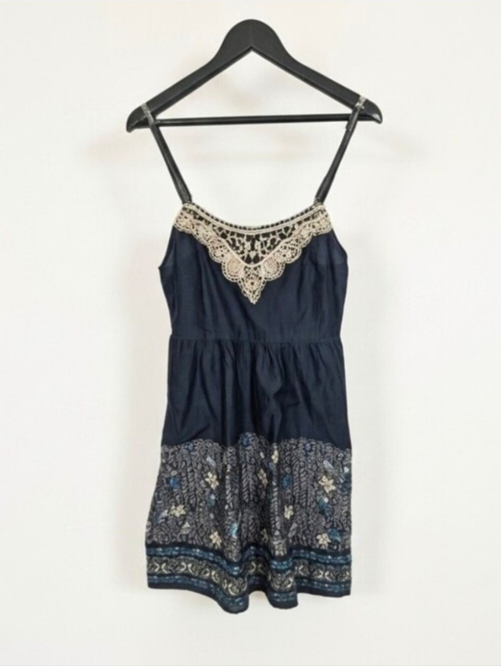 Anthropologie Eloise Bird Floral Crochet Lace Boho Airy Mini Sundress Blue M